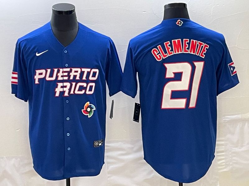 Men 2023 World Cub Puerto Rico #21 Clemente Blue Nike MLB Jersey1->more jerseys->MLB Jersey